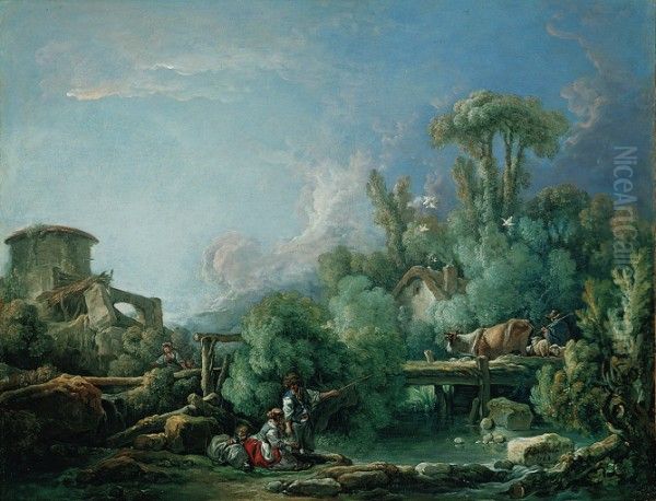 Galantnyj rybak Oil Painting by Francois Boucher