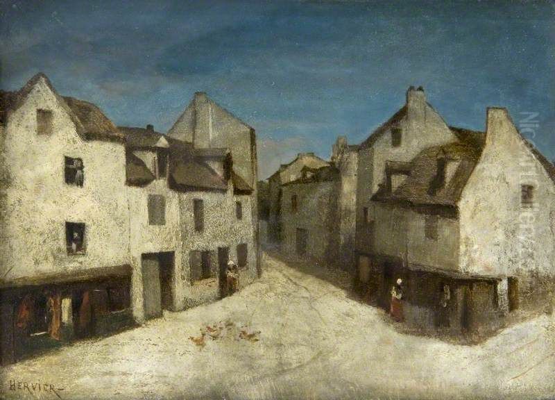 Village Street with Poultry Oil Painting by Adolphe Hervier