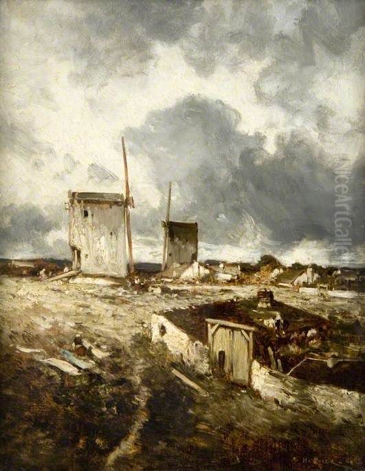 Windmills Oil Painting by Adolphe Hervier