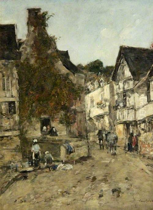 A Street in Caudebec-en-Caux Oil Painting by Eugene Louis Boudin