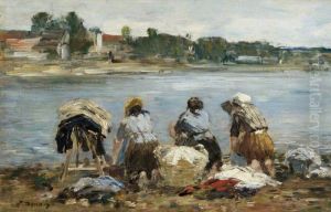 Washerwomen on the Banks of the River Touques