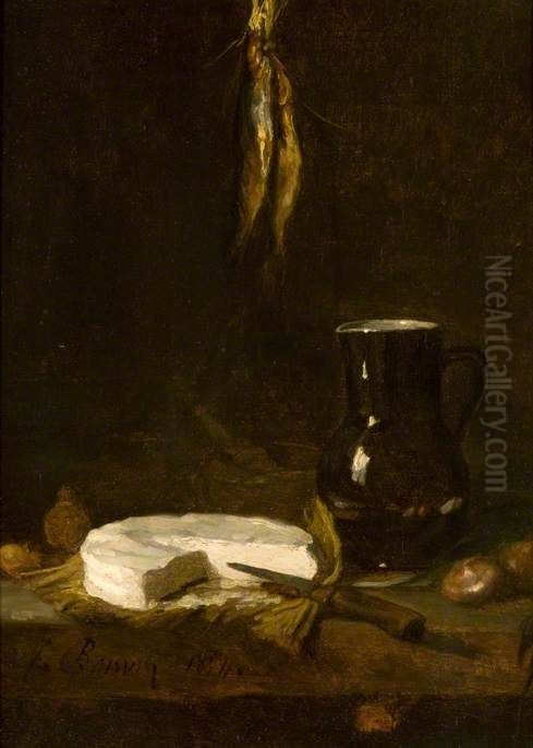 Still Life with a Jug, Cheese, Onions, Fish and a Knife Oil Painting by Francois Bonvin