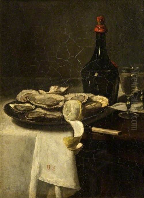 Still Life with Oysters, a Wine Bottle and a Glass of Wine Oil Painting by Francois Bonvin