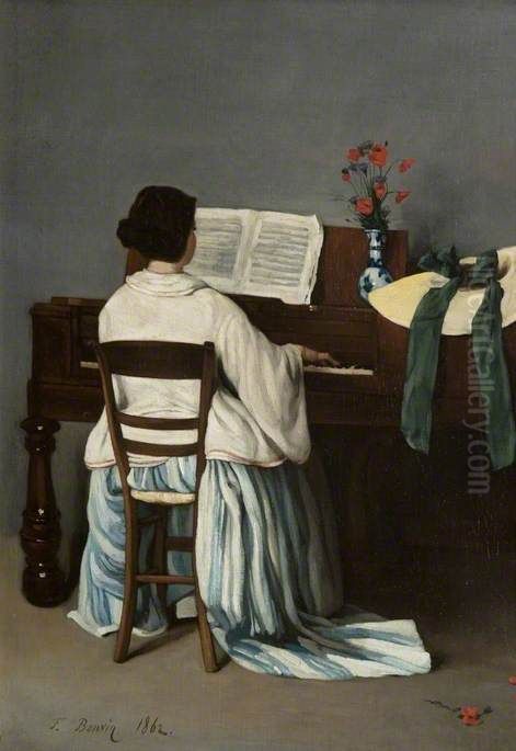 Woman at a Spinet Oil Painting by Francois Bonvin