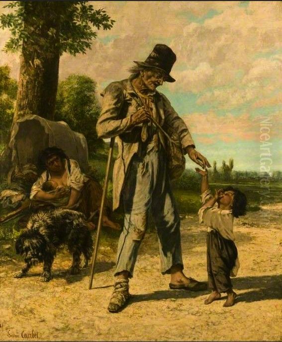 L'Aumone d'un mendiant, a Ornans Oil Painting by Gustave Courbet