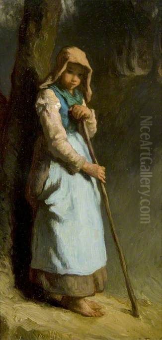 A Shepherdess Oil Painting by Jean-Francois Millet