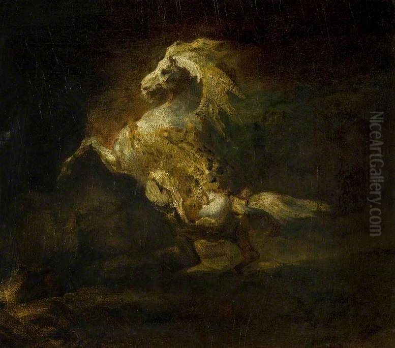A Prancing Grey Horse Oil Painting by Theodore Gericault