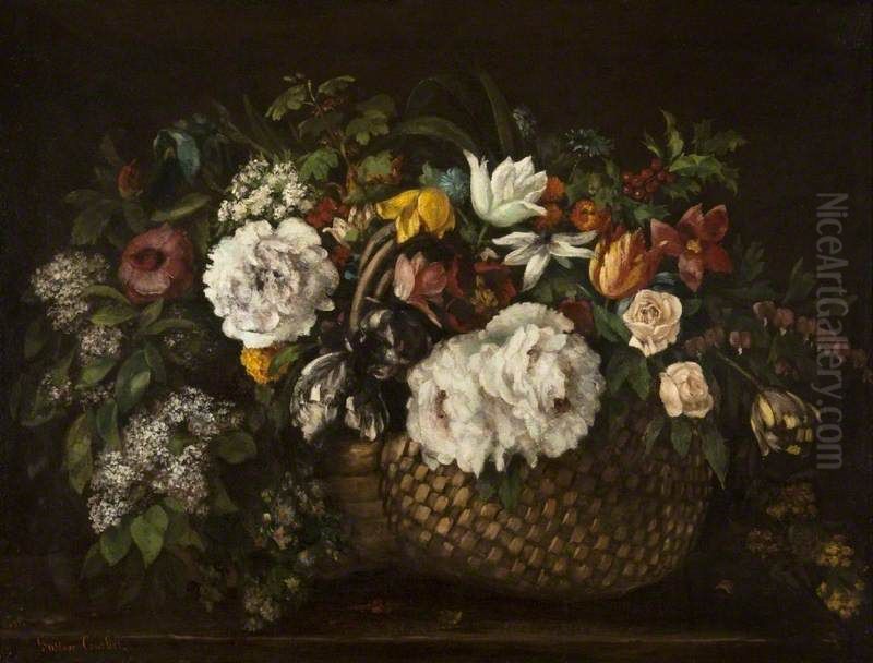 Baskets of Flowers Oil Painting by Gustave Courbet