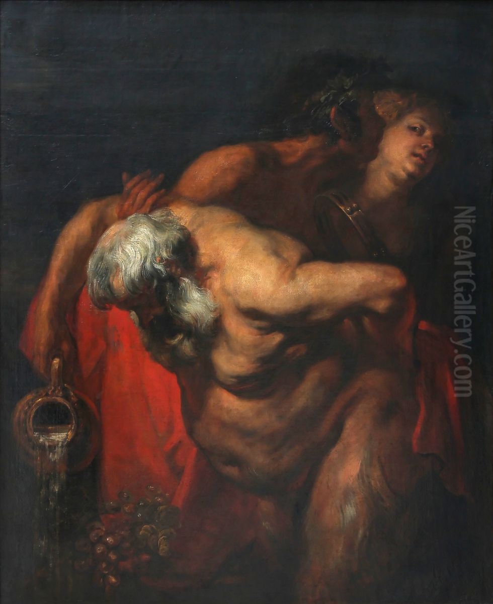 Drunken Silenus, supported by two bacchantes Oil Painting by Sir Anthony Van Dyck