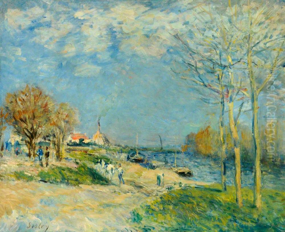 The Banks of the River Seine around Louveciennes, France Oil Painting by Alfred Sisley