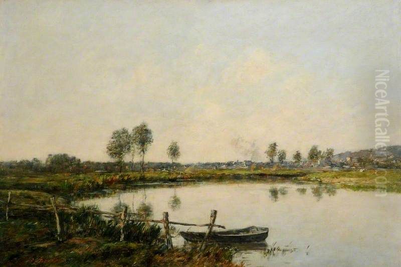 The Water Meadows at Deauville, France Oil Painting by Eugene Louis Boudin