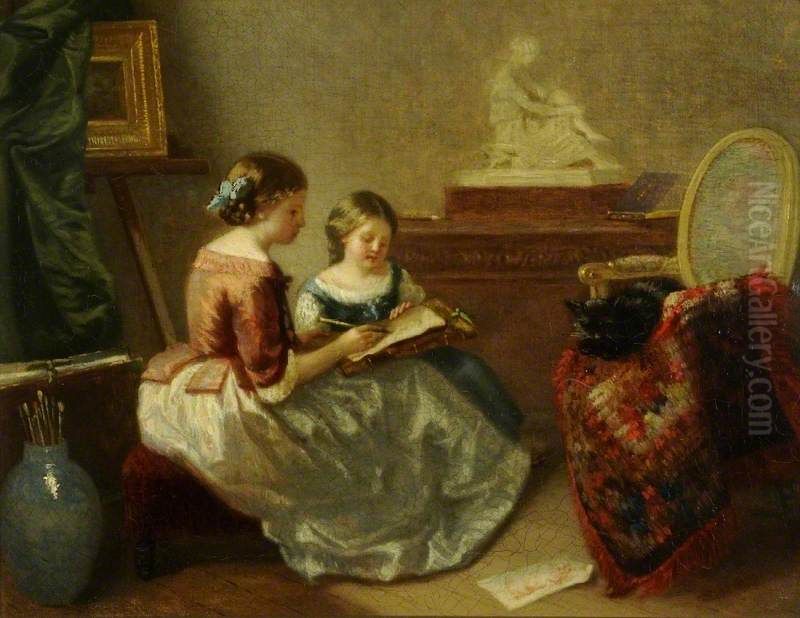 The Sketching Lesson Oil Painting by Jean-Honore Fragonard