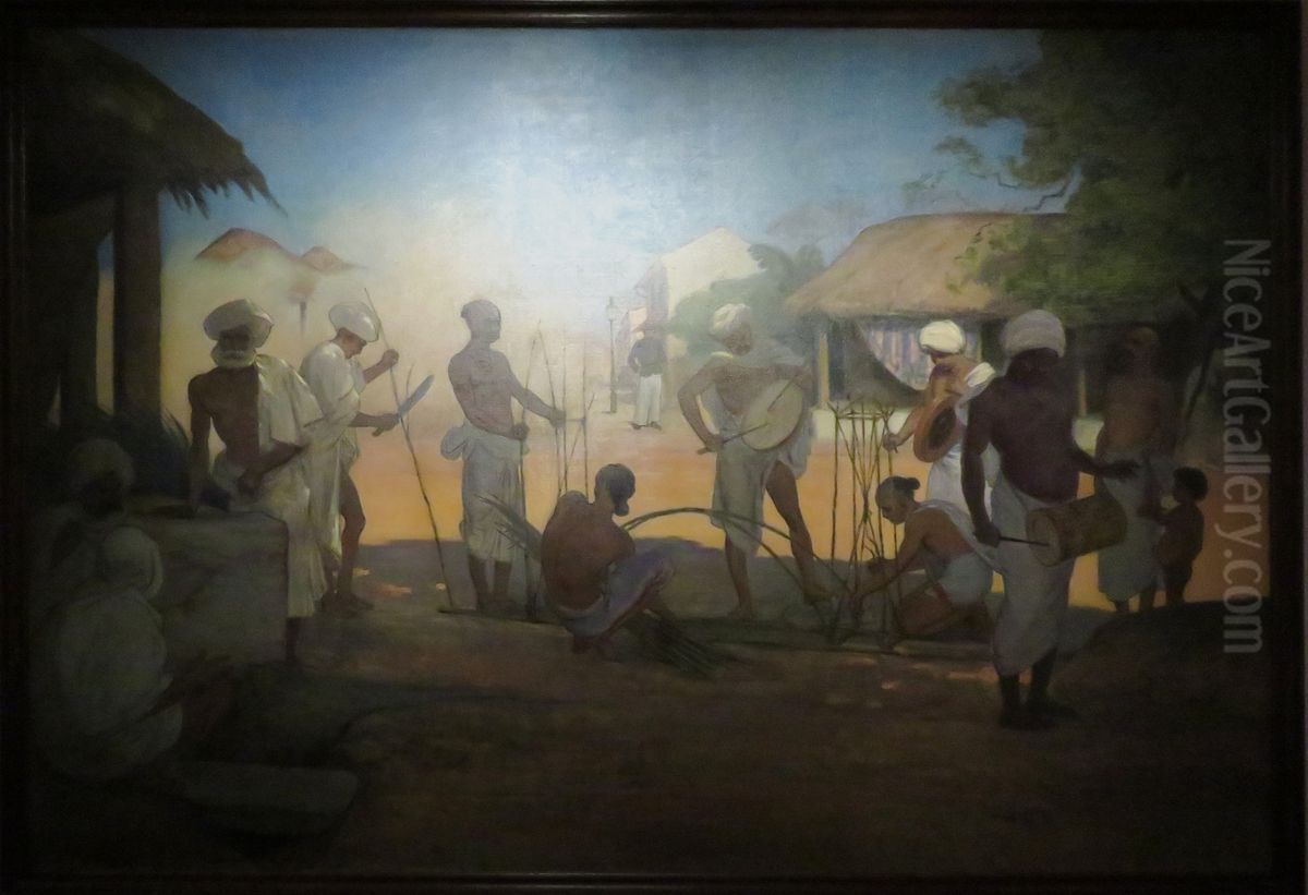 Preparation d'enterrement a Singapour Oil Painting by Felix Elie Regamey