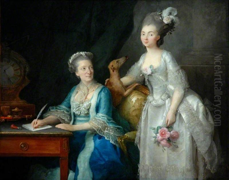 Portrait of an Elderly Woman with Her Daughter Oil Painting by Anne Vallayer-Coster