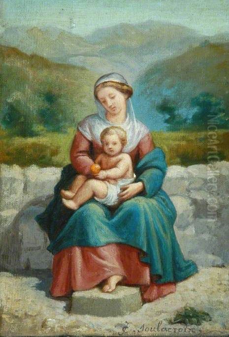 Madonna and Child in a Landscape Oil Painting by Charles Soulacroix