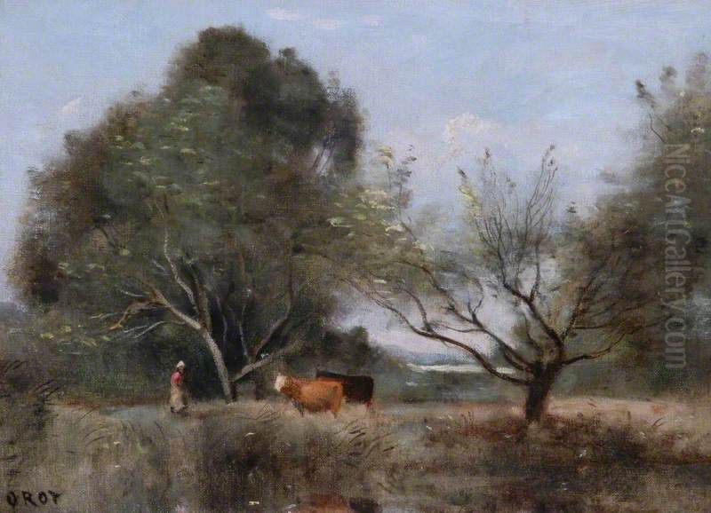 Landscape with Cattle Oil Painting by Jean-Baptiste Camille Corot