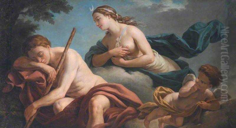 Diana and Endymion, Allegory of Fidelity (dessus de porte) Oil Painting by Louis-Jean-Francois Lagrenee