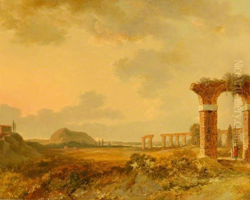 Landscape with Ruins, Sunset Oil Painting by Pierre-Henri de Valenciennes