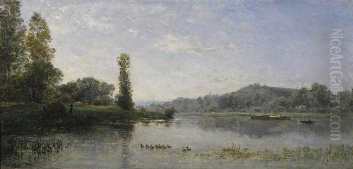 Landscape with a River Oil Painting by Charles-Francois Daubigny