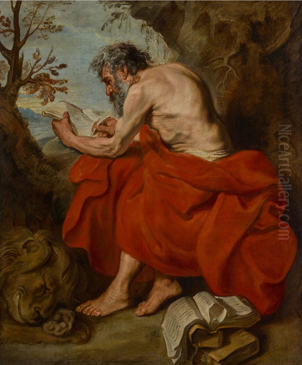 St. Jerome as hermit in a landscape, reading Oil Painting by Sir Anthony Van Dyck