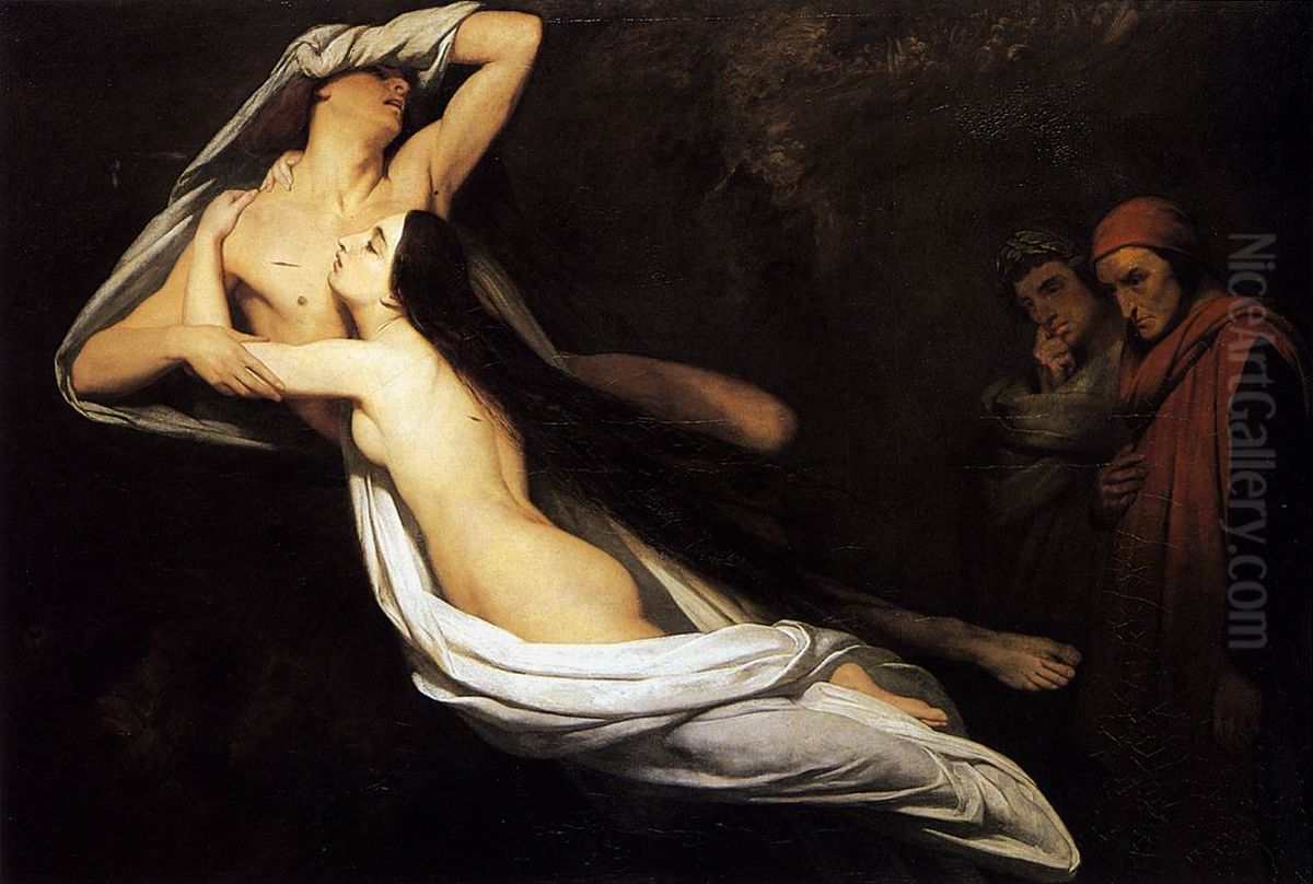 Les Ombres de Francesca da Rimini et de Paolo Malatesta apparaissent a Dante et a Virgile Oil Painting by Ary Scheffer
