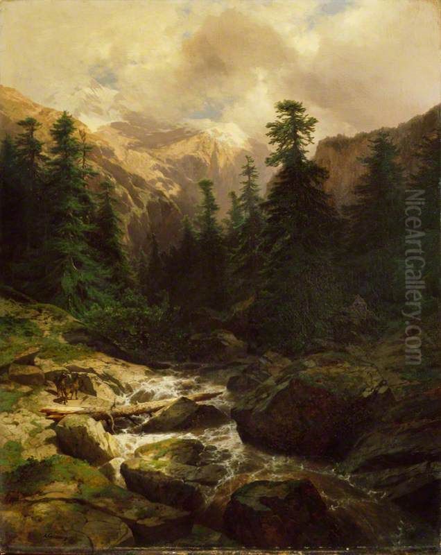 Souvenir of Rosenlaui, Switzerland Oil Painting by Alexandre Calame