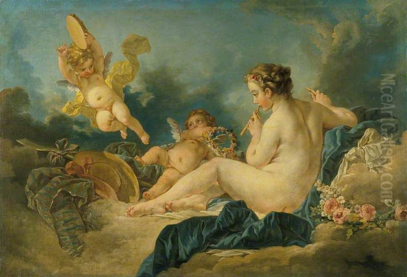 Zittende nimf met fluiten Oil Painting by Francois Boucher