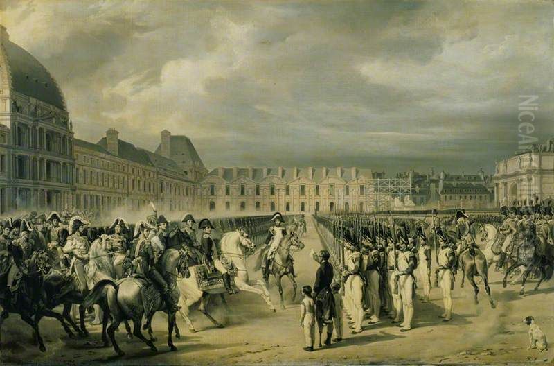 Napoleon Reviewing the Guard in the place du Carrousel Oil Painting by Horace Vernet