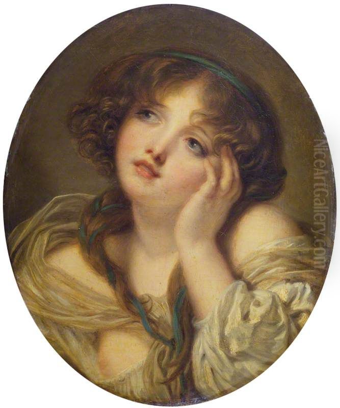Girl Leaning on Her Hand Oil Painting by Jean-Baptiste Greuze