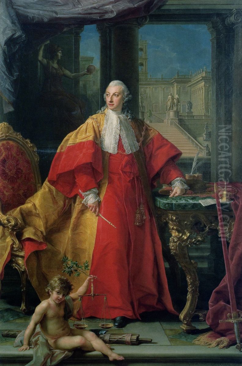 Ritratto del Principe Abbondio Rezzonico con l' abito da senaore ponificio durante l' insediamento del Nuovo pontefice Clemente XIII Oil Painting by Pompeo Batoni