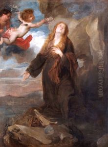 Santa Rosalia coronada de rosas por dos angeles