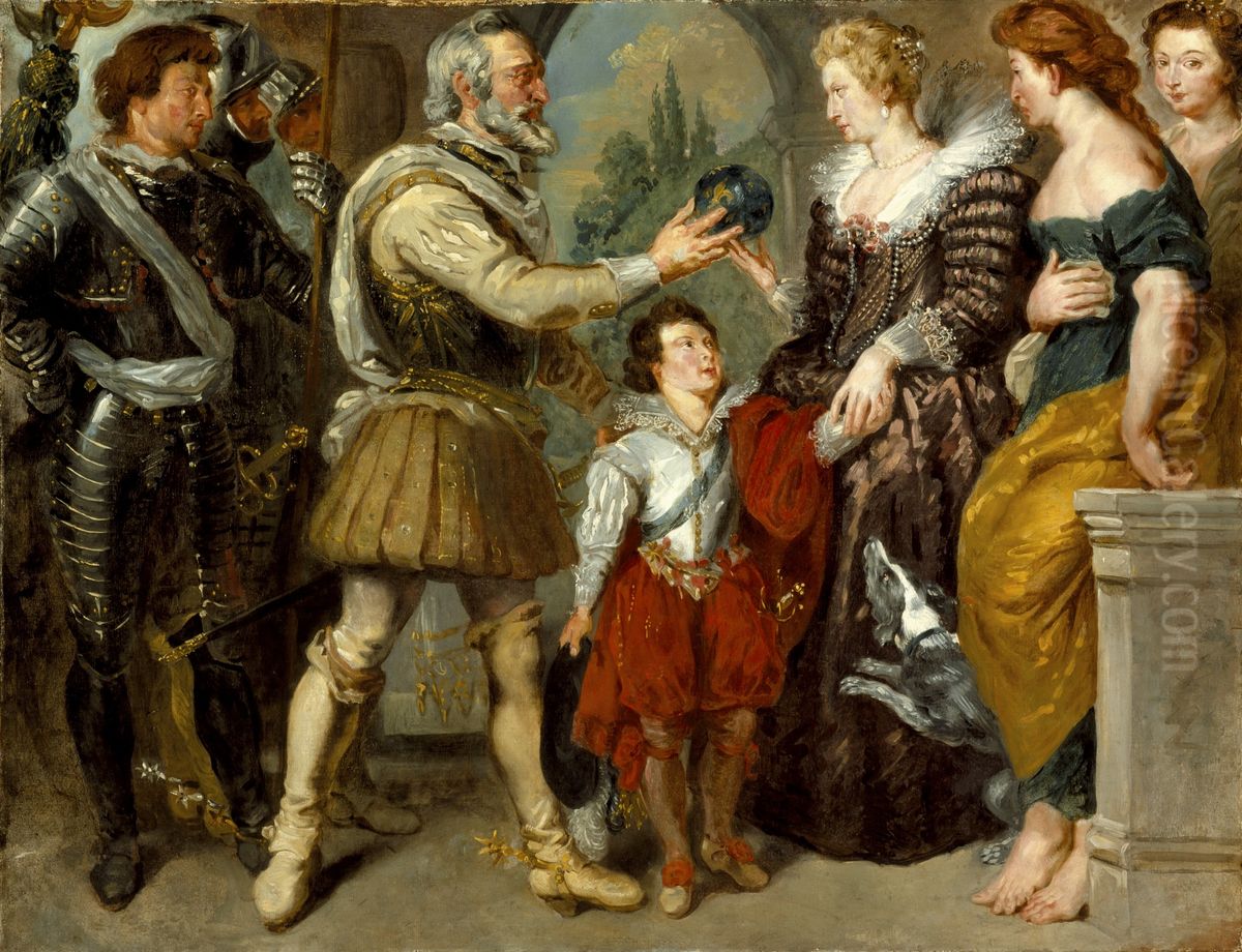 Henri IV Conferring the Regency upon Marie de' Medici (after Rubens) Oil Painting by Eugene Delacroix