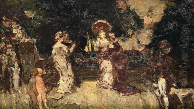 In the Park Oil Painting by Adolphe Joseph Thomas Monticelli
