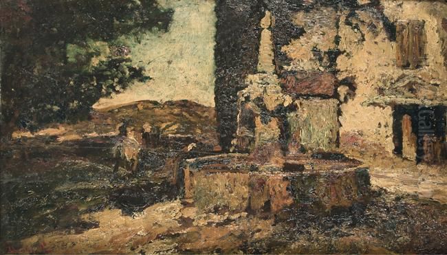 The Fountain Oil Painting by Adolphe Joseph Thomas Monticelli
