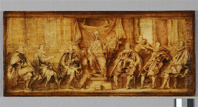 Study for the group portrait 'The Magistrates of Brussels', painted in 1634 for the Brussels townhall Oil Painting by Sir Anthony Van Dyck