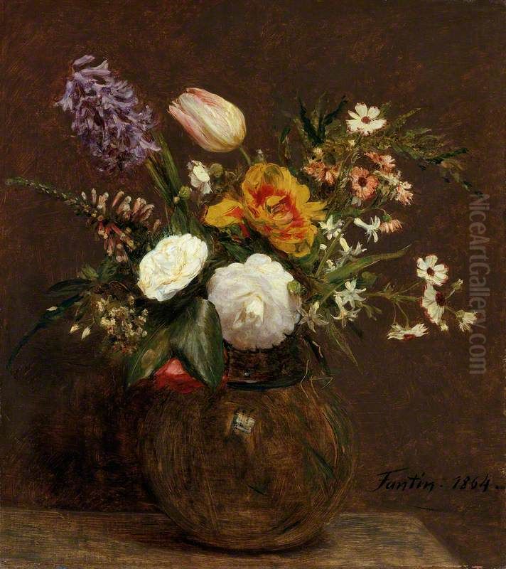 Tulips, Camellias and Hyacinths Oil Painting by Henri Fantin-Latour