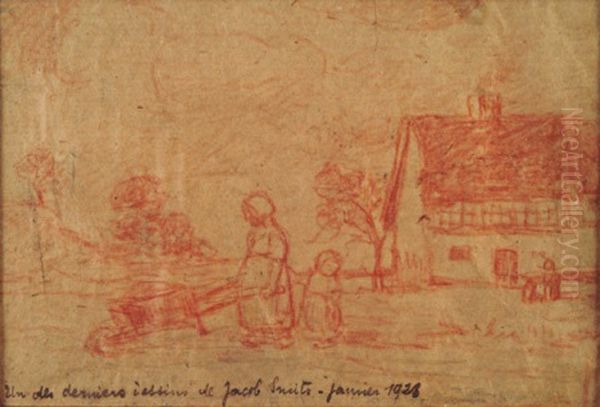 De vrouw met de kruiwagen Oil Painting by Jakob Smits