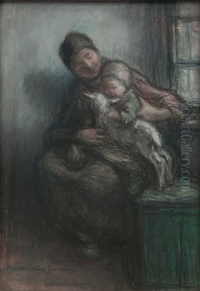 Moeder met het geitje Oil Painting by Jakob Smits