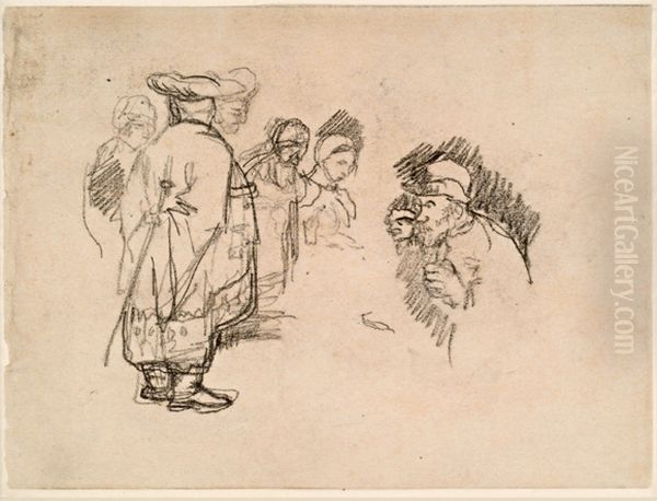 Staande figuren naar Rembrandt Oil Painting by Jakob Smits