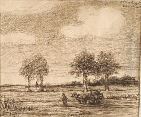 Landschap met kar Oil Painting by Jakob Smits