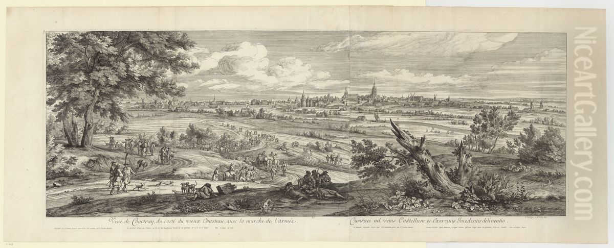 View of Kortrijk from the old castle with the army Oil Painting by Adam Frans van der Meulen