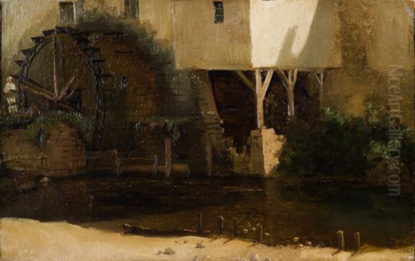 A Mill Wheel Oil Painting by Jean-Baptiste Camille Corot