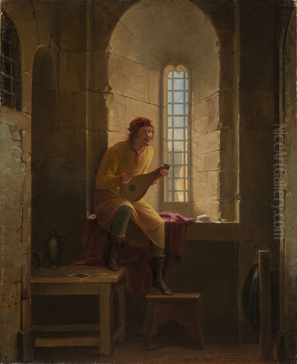 Richard Coeur de Lion entendant chanter Blondel(ouLe Menestrel?) Oil Painting by Jean-Antoine Laurent