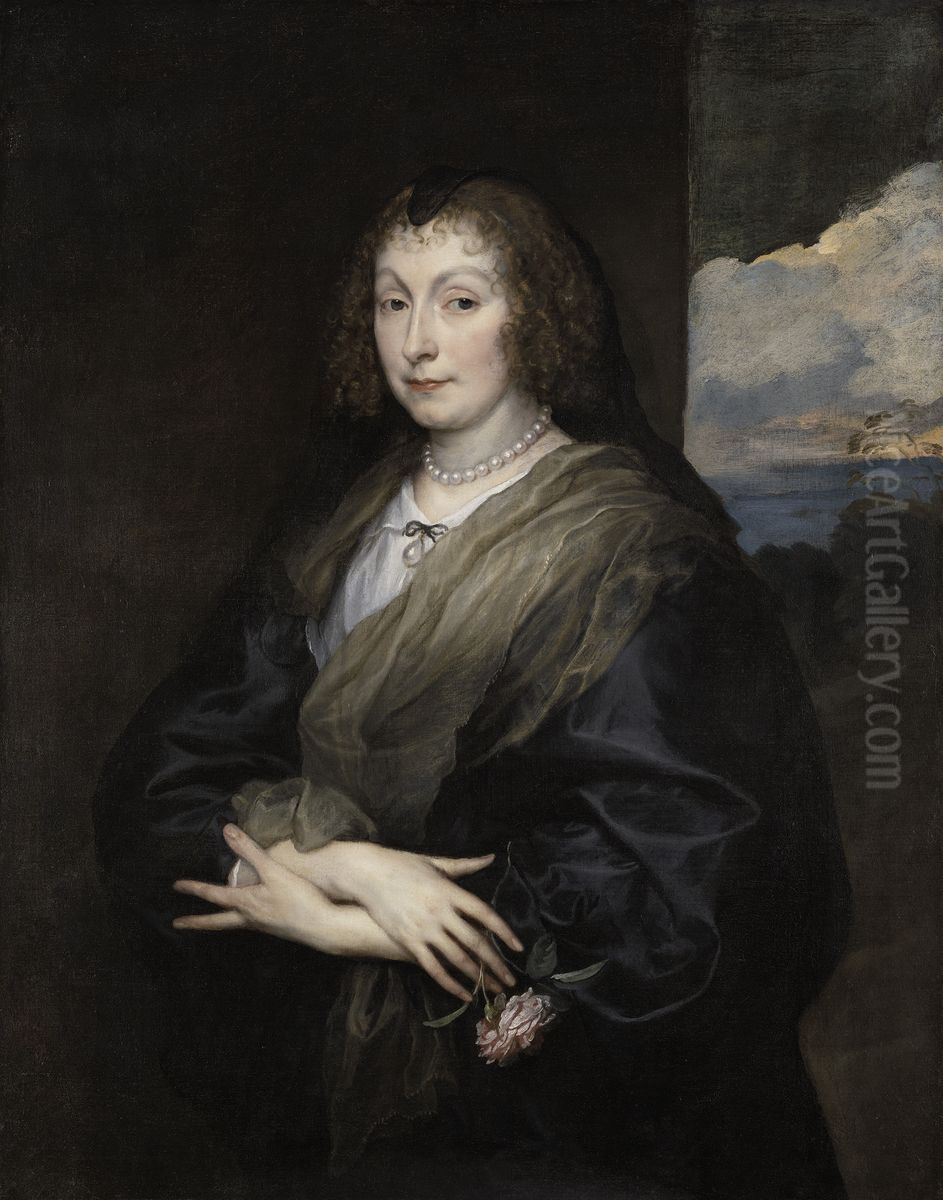 Woman with a Rose Oil Painting by Sir Anthony Van Dyck
