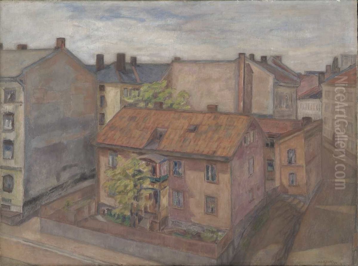 Hjornet Linstows gate - Hegdehaugsveien Oil Painting by Nils Alstrup Dahl