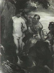 St. Sebastian is tied to a tree