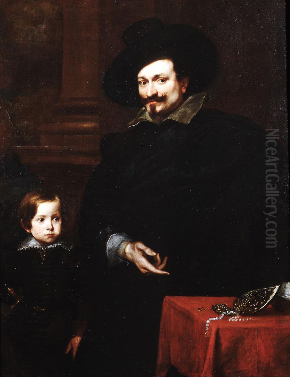 Portrait of the Goldsmith Pucci with his Son Oil Painting by Sir Anthony Van Dyck