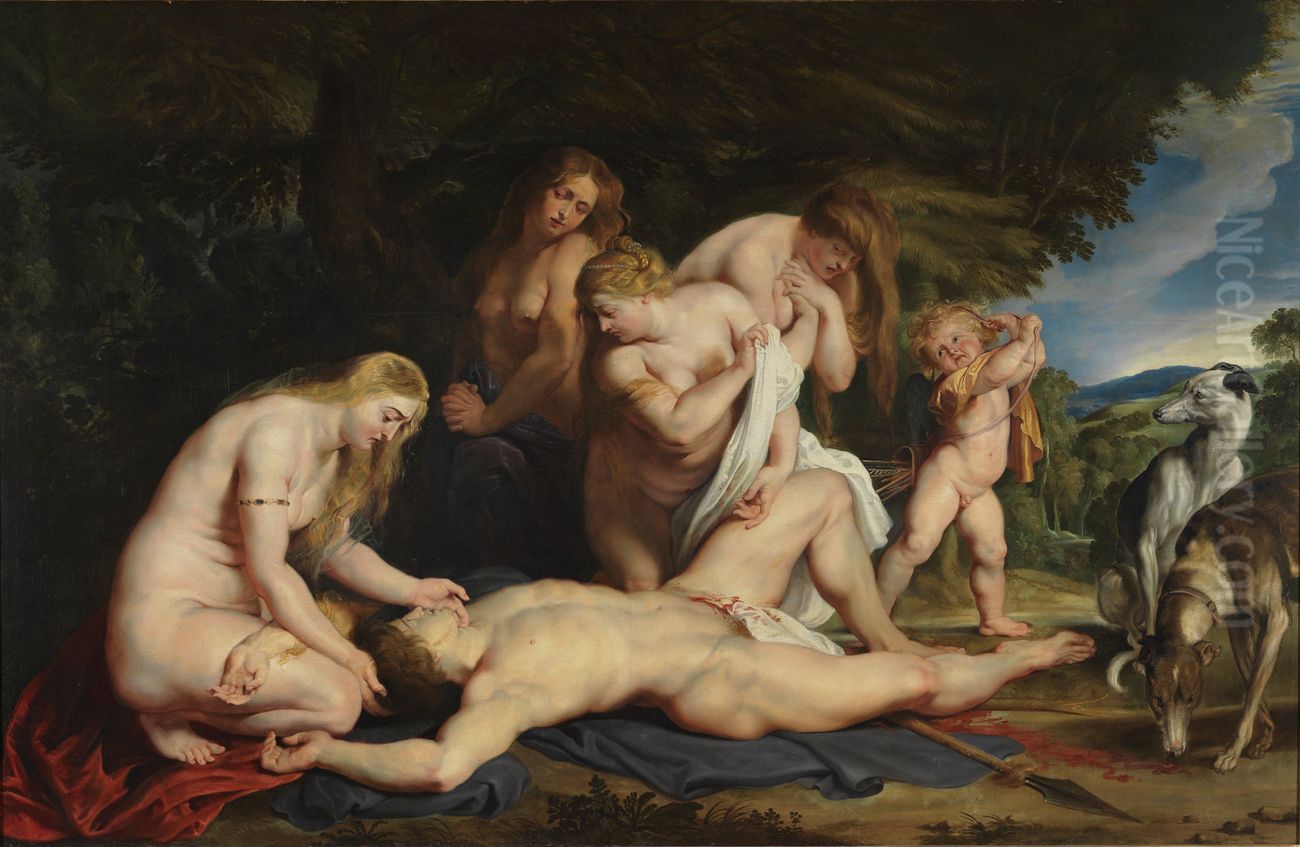 The Death of Adonis (with Venus, Cupid, and the Three Graces) Oil Painting by (studio of) Rubens, Peter Paul
