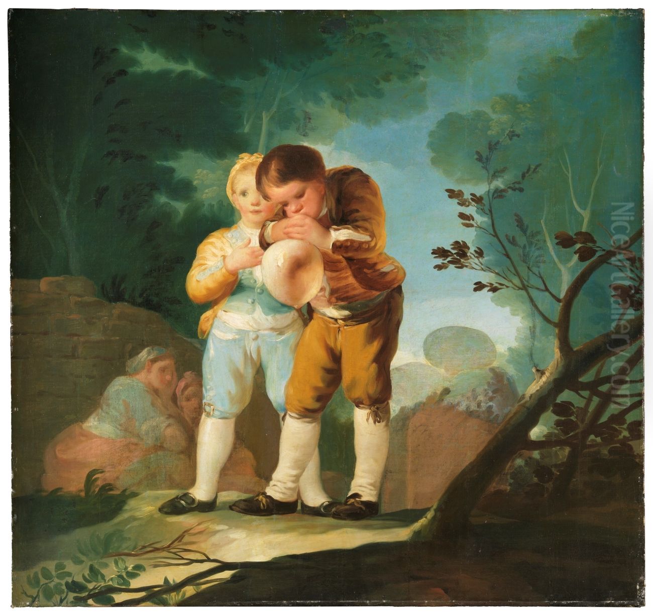 Ninos inflando una vejiga. Oil Painting by Francisco Goya Fuendetodos