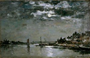 Moonlit Village Scene, Le Faou, Brittany